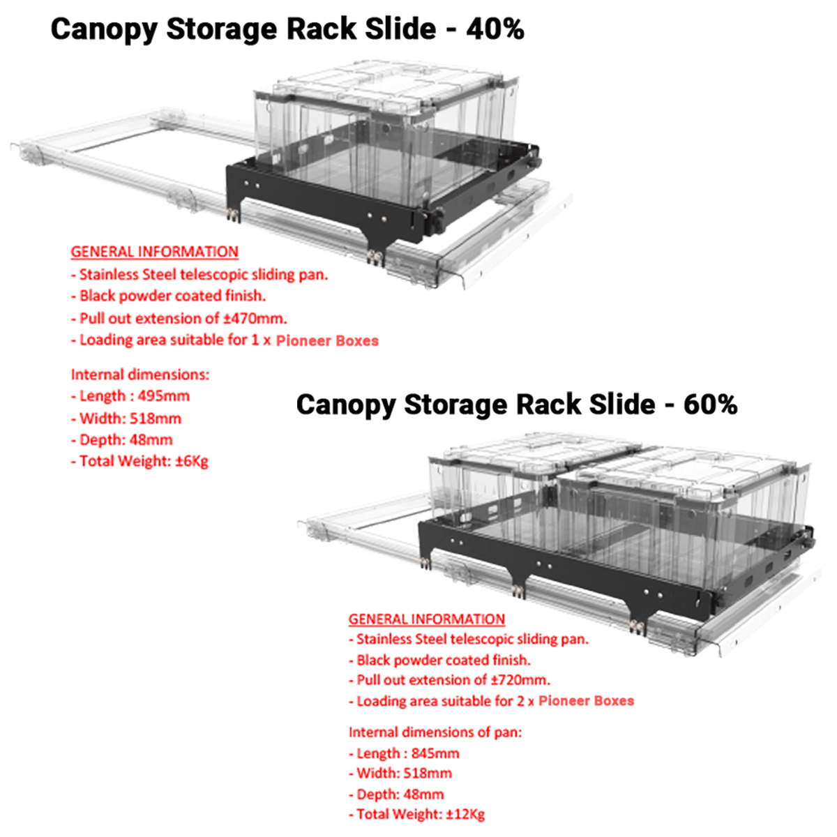 Pull Out Slides For Canopy Storage Rack - RHABRXPT40S - CapRax