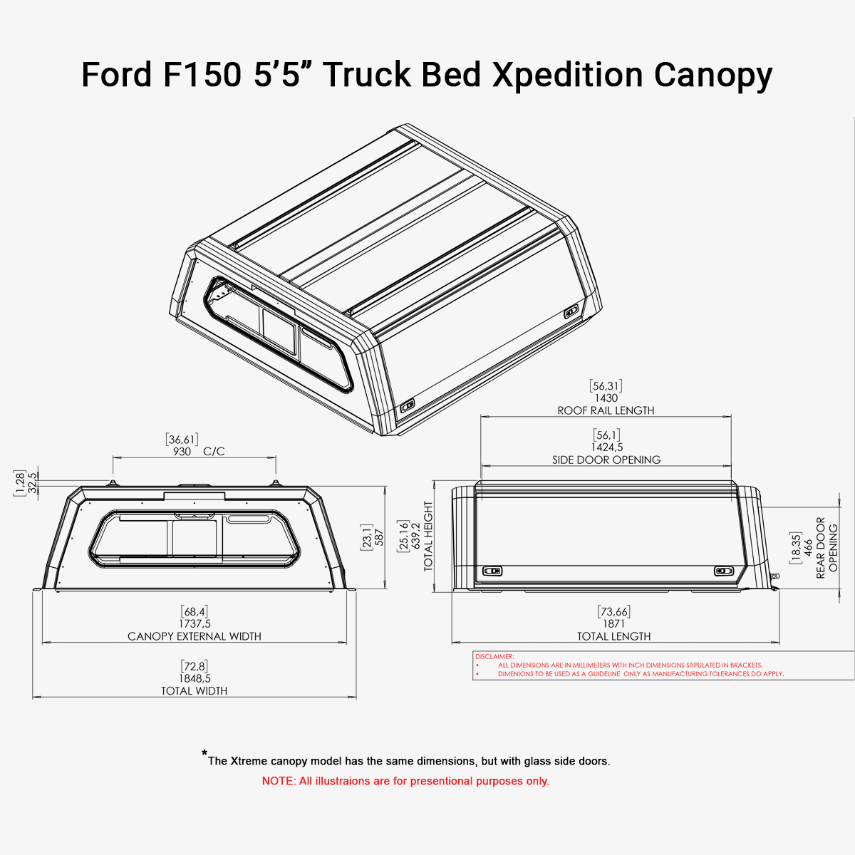 Ford F-150 5'5" Truck Bed Xpedition Canopy - FF150DXPB55 - CapRax