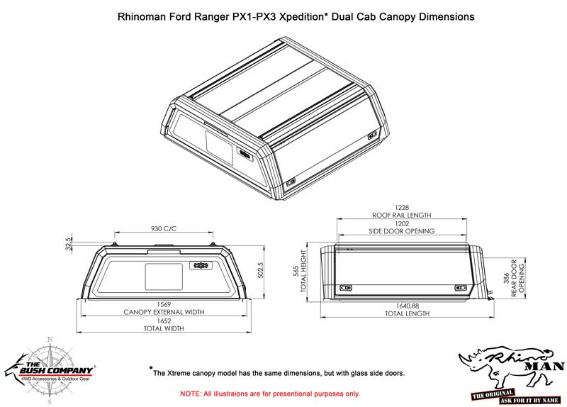 Ford Ranger PX Dual Cab Xtreme CapRax Canopy by Rhinoman - FORADXTW - CapRax