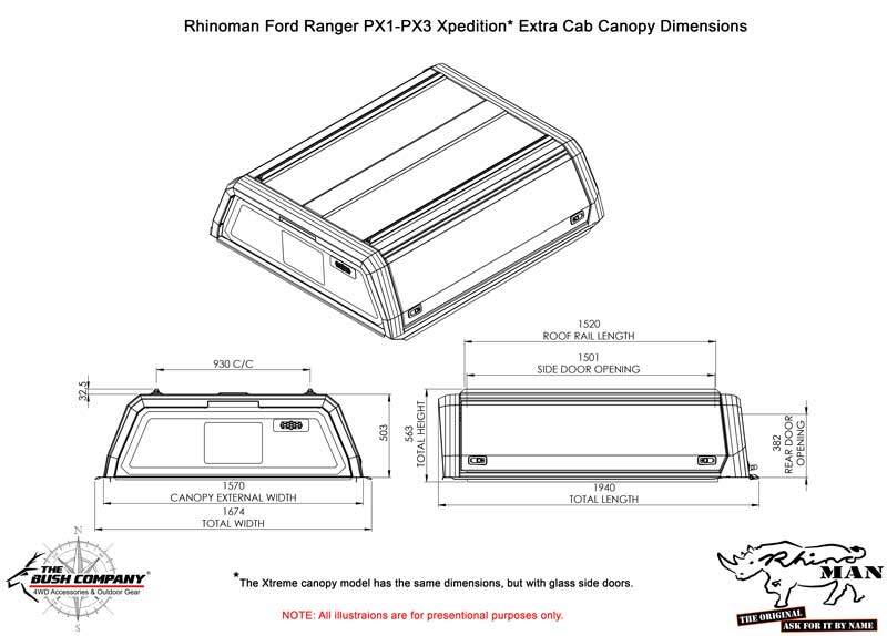 Ford Ranger Next Gen Super Cab Xpedition CapRax Canopy by Rhinoman - FORNGEXPWBD - CapRax