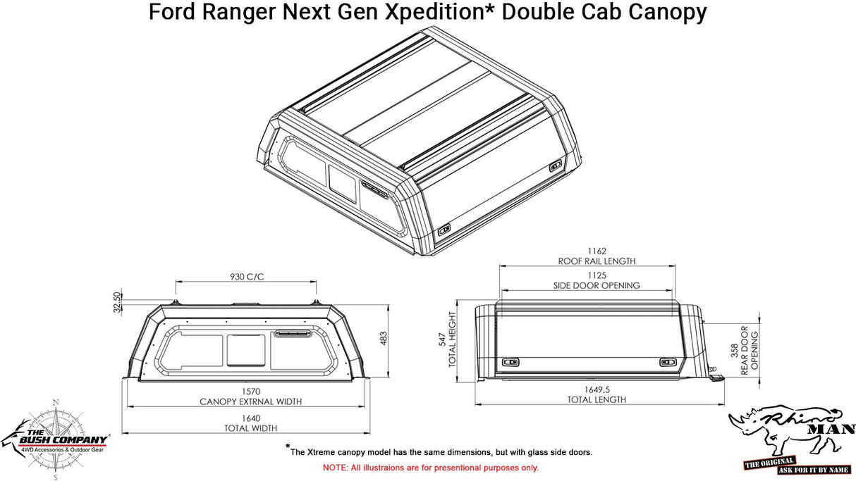 Ford Ranger Next Gen Dual Cab Xpedition CapRax Canopy by Rhinoman - FORNGDXPWBD - CapRax