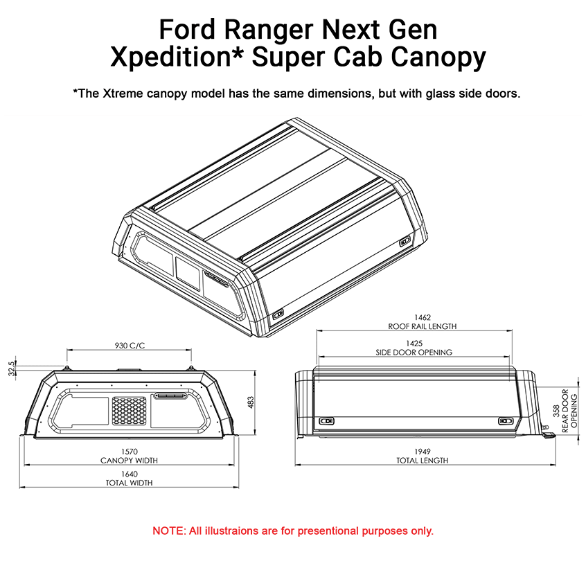 Ford Ranger Next Gen Super Cab Xpedition Canopy - FORNGEXPB - CapRax