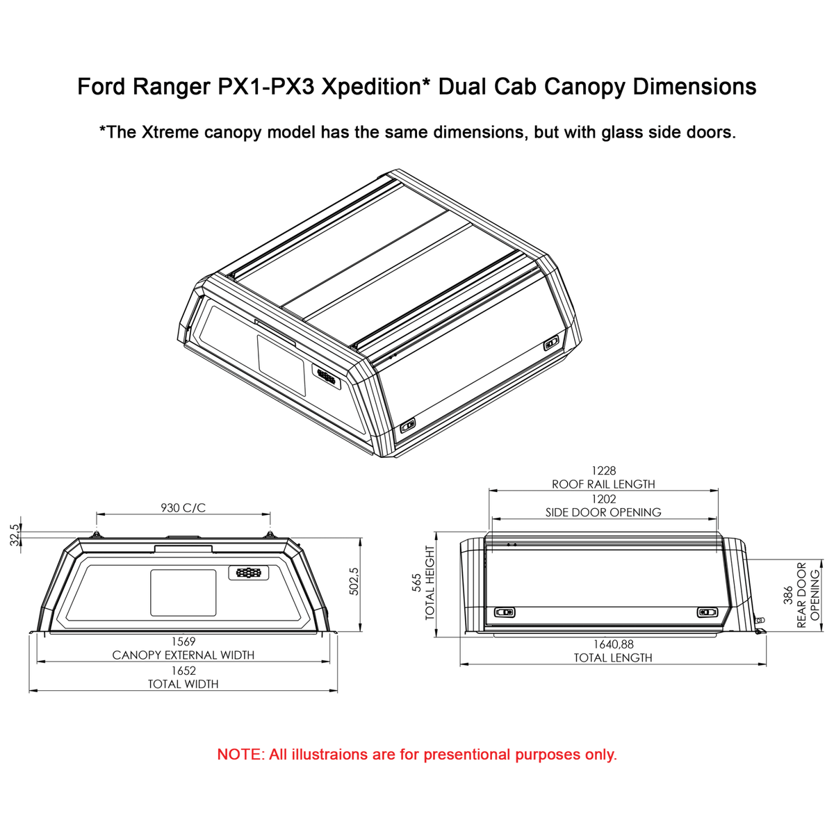 Ford Ranger PX Dual Cab Xtreme Canopy - FORADXTB - CapRax