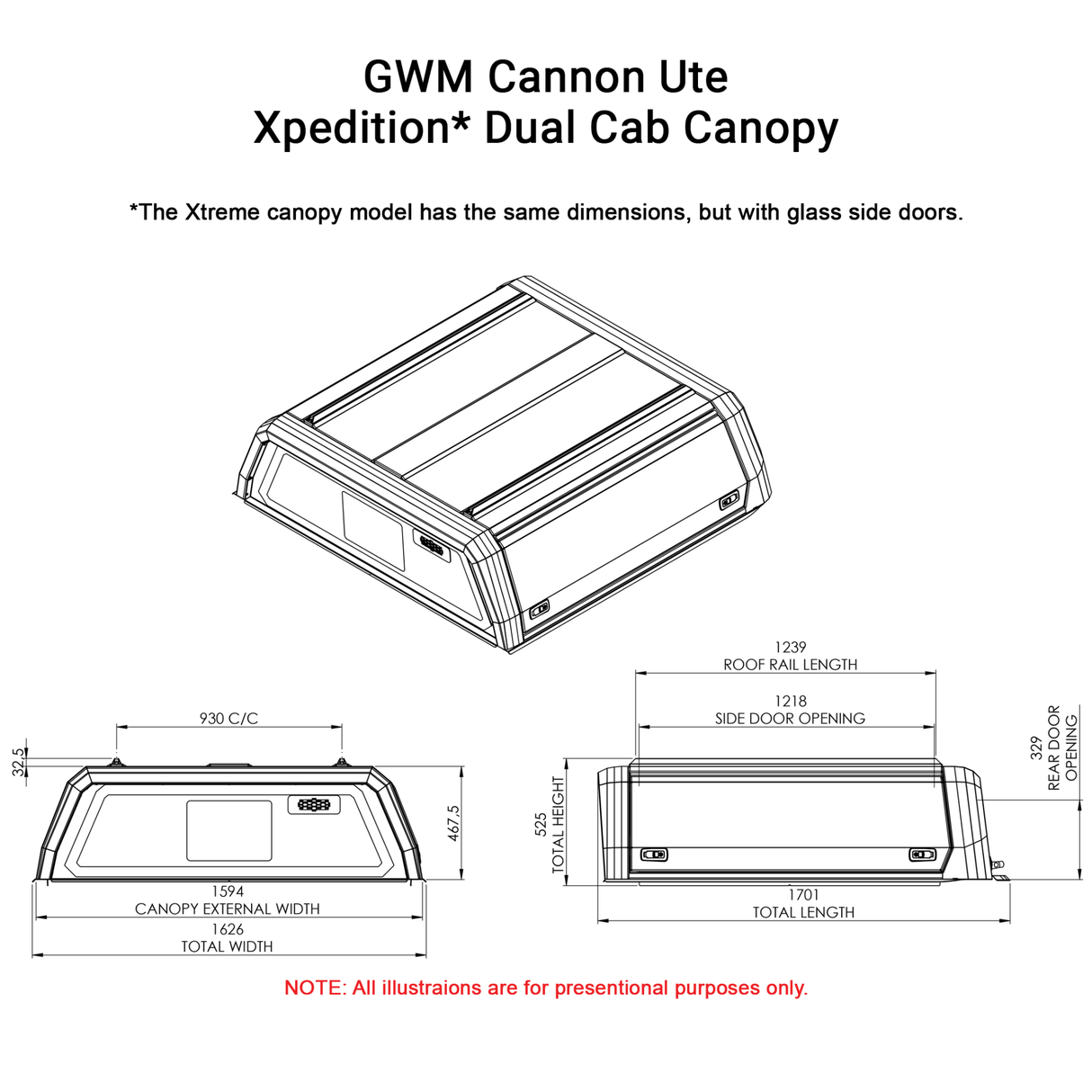 GWM Cannon Dual Cab 2020 - 2025 Xtreme CapRax Canopy by Rhinoman - GWMPDXTW - CapRax