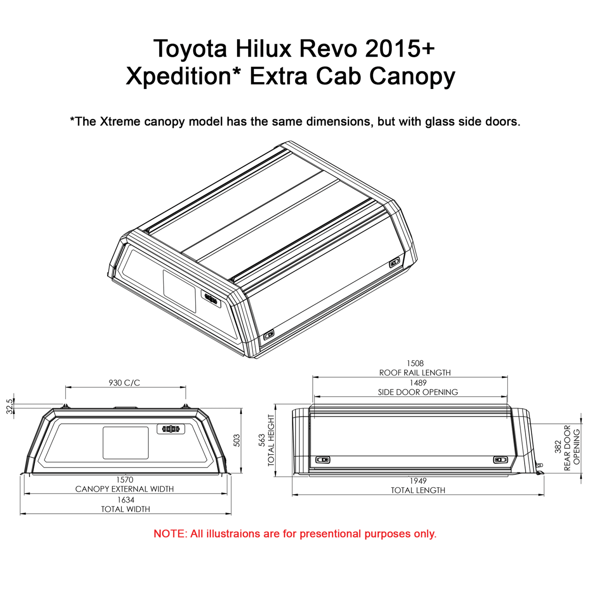 Toyota Hilux Revo Extra Cab Xpedition Canopy - THSR5EXPB - CapRax