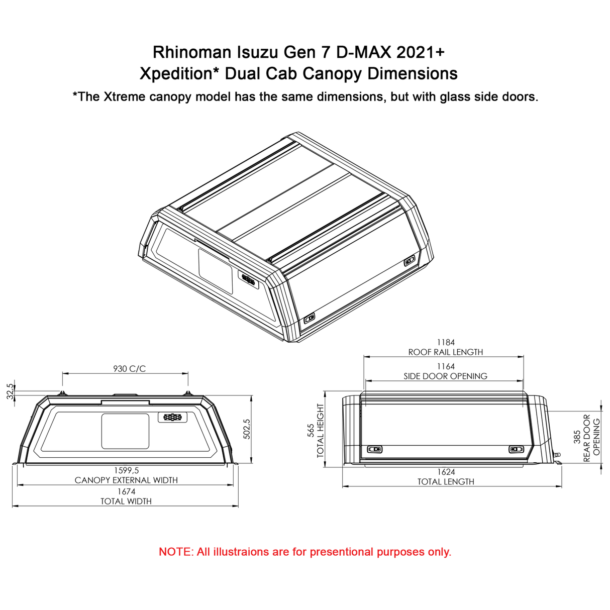 Isuzu D - Max 2021+ Dual Cab Xtreme CapRax Canopy by Rhinoman - ISUZDXTW - CapRax