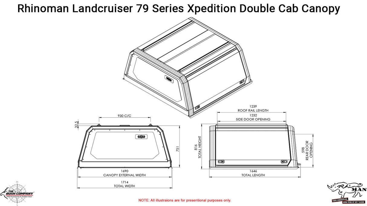Landcruiser 70 Series Dual Cab Xpedition Caprax Canopy by Rhinoman - TOLCDXPW - CapRax