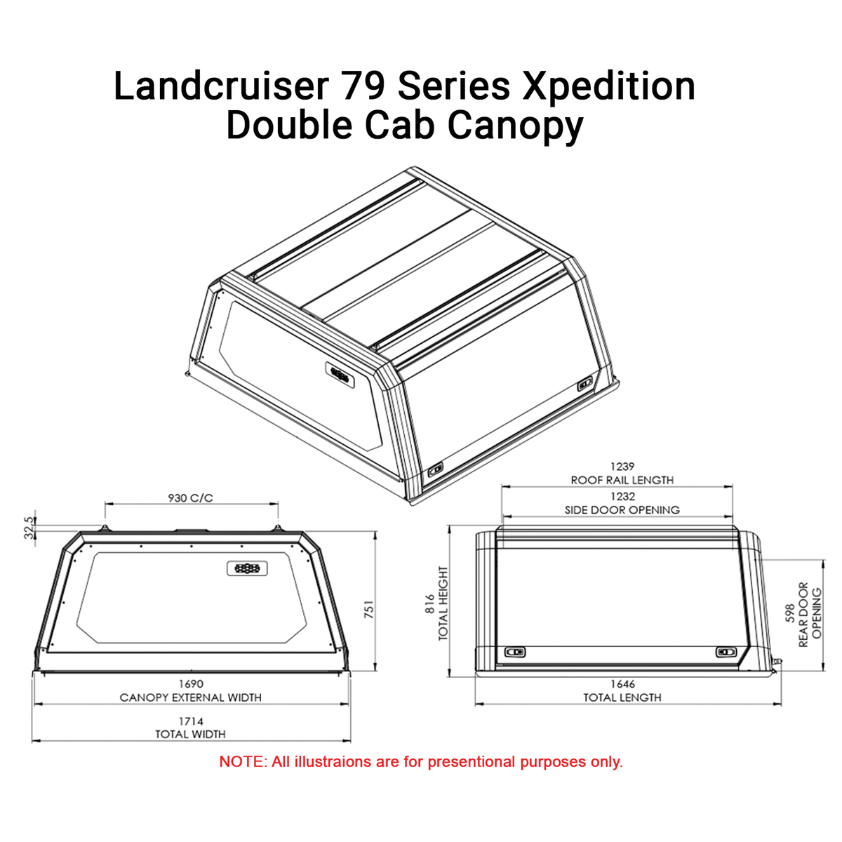 Toyota LandCruiser 70 Series Dual Cab Xpedition Canopy - TOLCDXPB - CapRax