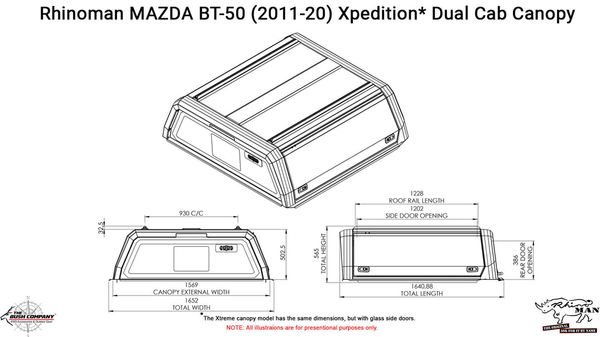 Mazda BT - 50 2011 - 2020 Dual Cab Xtreme Caprax Canopy by Rhinoman - FORADXTW-MAZ - CapRax