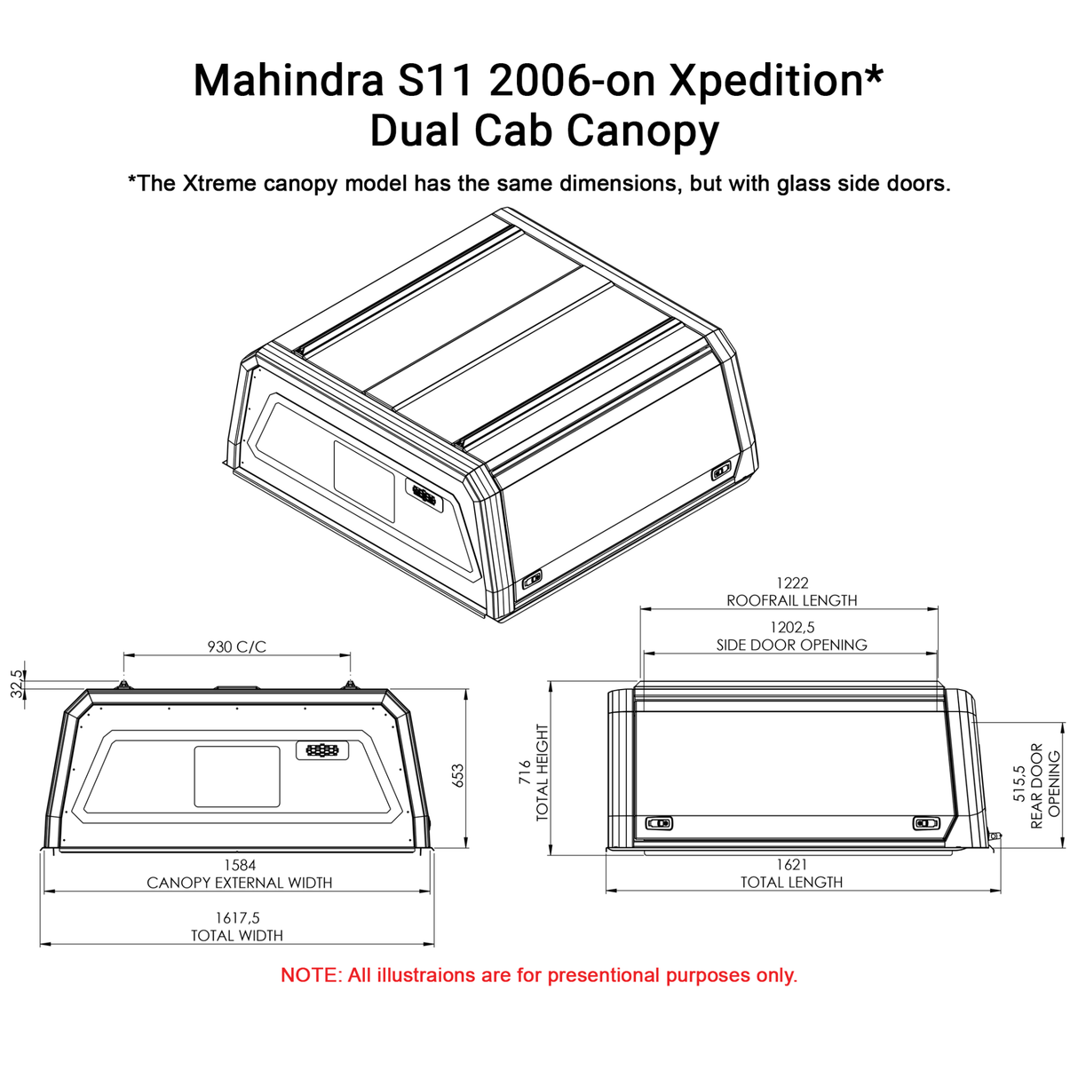 Mahindra S11 2006 - on Dual Cab Xpedition CapRax Canopy by Rhinoman - MAHS11DXPB - CapRax