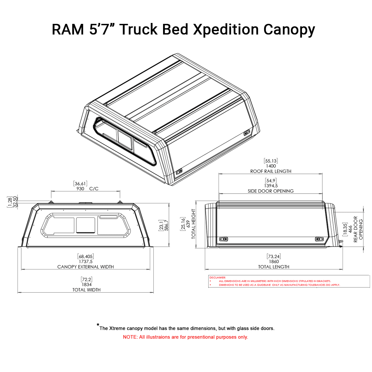 RAM 5'7" Truck Bed Xpedition Canopy - DRAMXPB55 - CapRax
