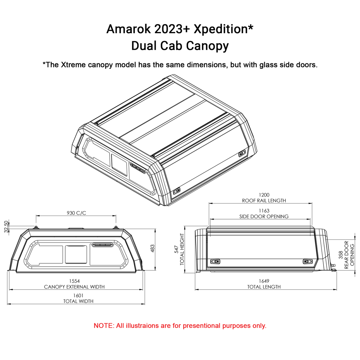VW Amarok Double Cab 2023+ Xpedition CapRax Canopy by Rhinoman - VWAMG2DXPWBD - CapRax