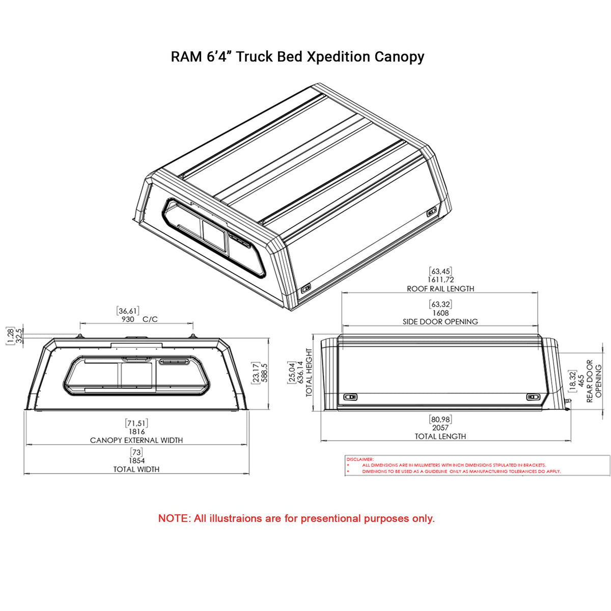 RAM 6'4" Truck Bed Xpedition Canopy - DRAMXPB65 - CapRax