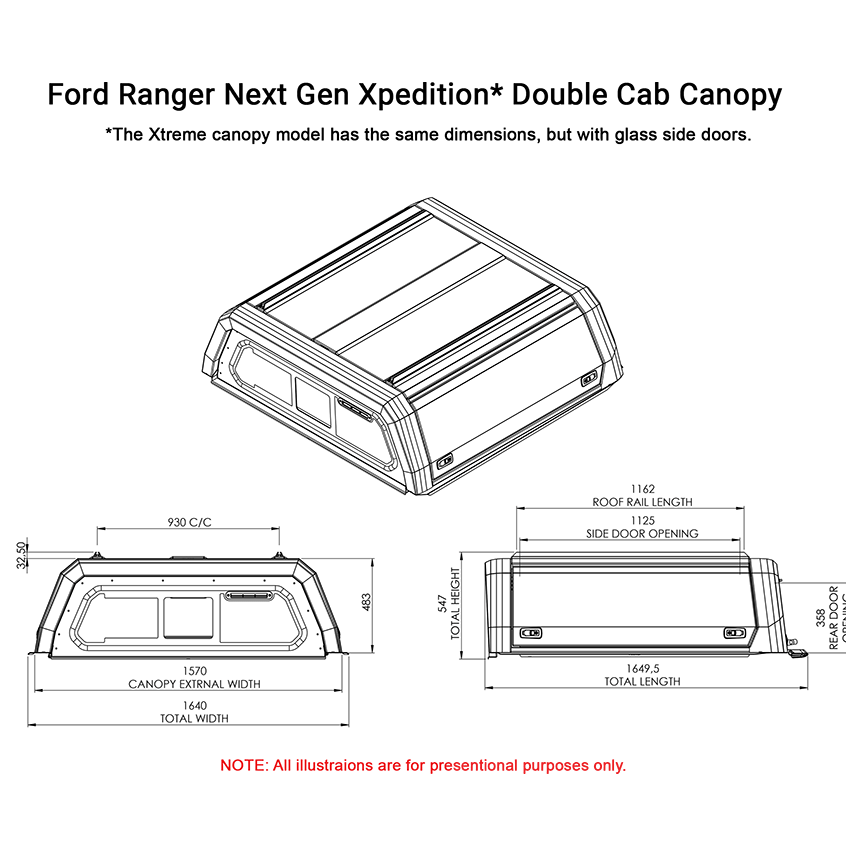 Ford Ranger Next Gen Dual Cab Xtreme CapRax Canopy by Rhinoman - FORNGDXTW - CapRax