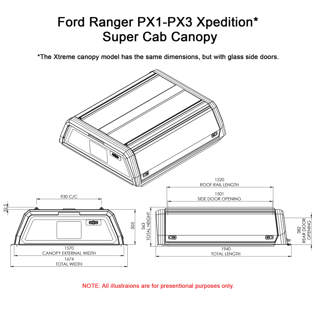Ford Ranger PX Super Cab Xpedition Canopy - FORAEXPB - CapRax