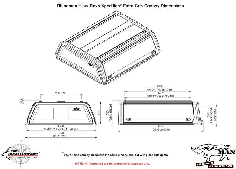Toyota Hilux 2015-on Extra Cab Xpedition CapRax Canopy by Rhinopman