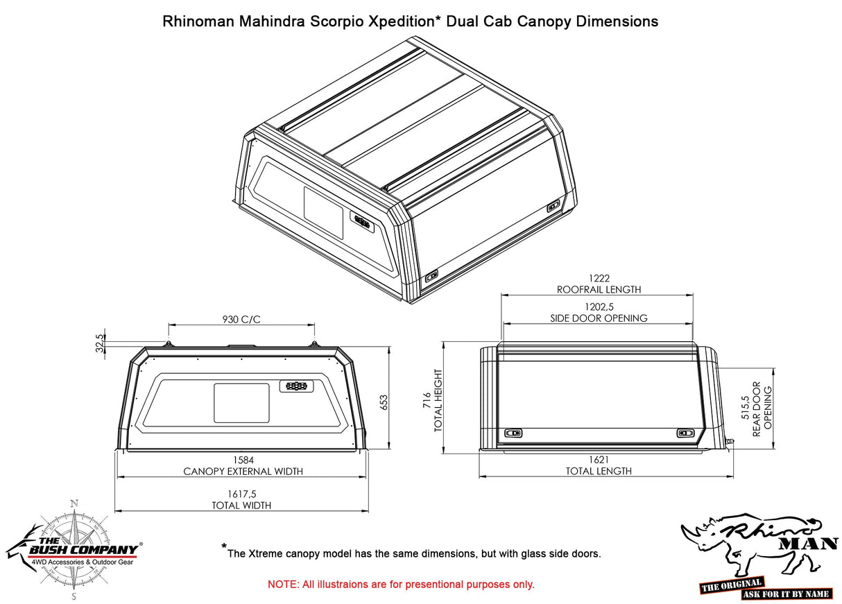 Mahindra S11 2006-on Dual Cab Xpedition CapRax Canopy by Rhinoman