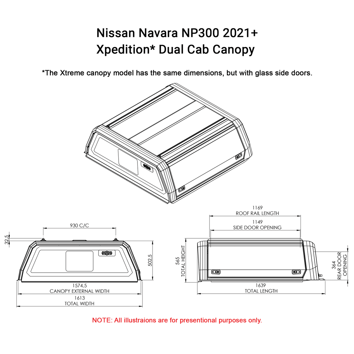 Nissan Navara NP300 2021+ Dual Cab Xpedition Canopy - NN60DXPB - CapRax