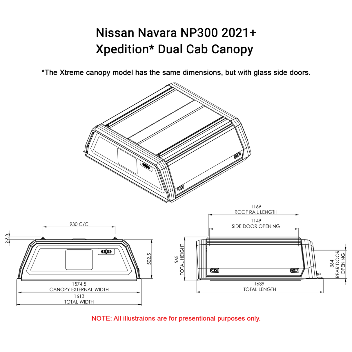 Nissan Navara NP300 2021+ Dual Cab Xtreme CapRax Canopy by Rhinoman - NN60DXTW - CapRax