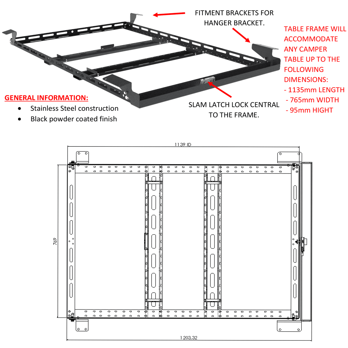 Drop-Down Canopy Table and Frame - CRCRTAF - CapRax